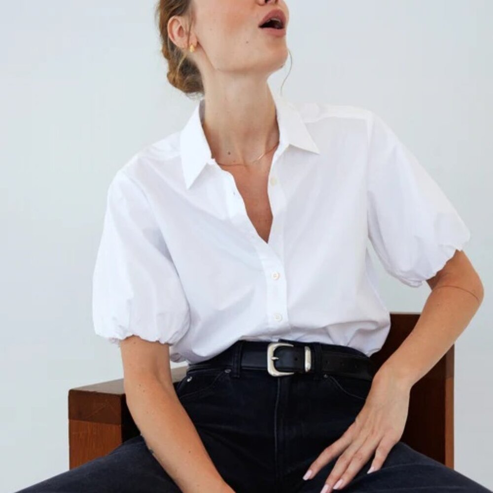 NWOT AYR The Puff Piece white short sleeve shirt in crinkle cotton